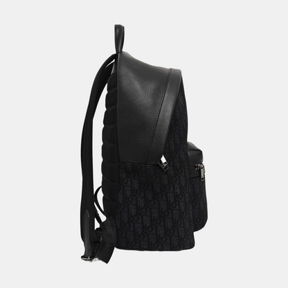 DIOR Rider Black Leather Monogram Embossed Backpack Handbag Palladium Hardware-(SKU)-967361295