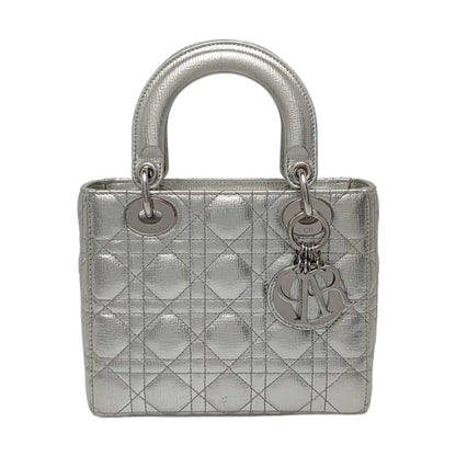 DIOR Lady Dior Small Size Silver Calfskin Quilted Cannage Four Shoulder Bag, Crossbody Bag, Handbag with Detachable Strap-(SKU)-967528877