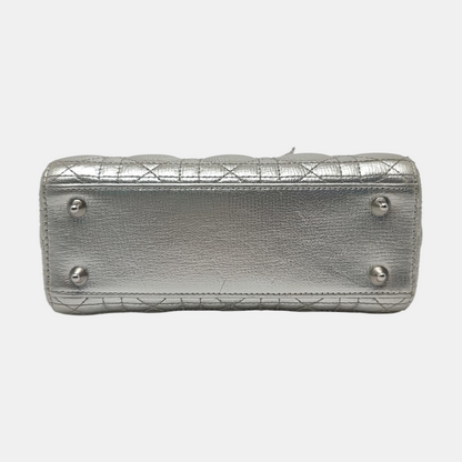 DIOR Lady Dior Small Size Silver Calfskin Quilted Cannage Four Shoulder Bag, Crossbody Bag, Handbag with Detachable Strap-(SKU)-967528877