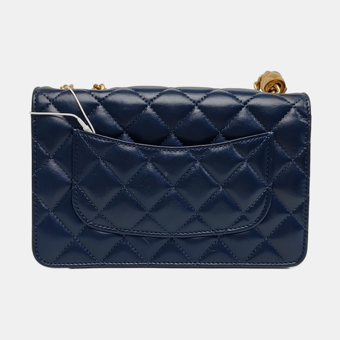 CHANEL 24B Dark Blue Lamb Skin Diamond Quilted Shoulder Bag Crossbody Bag Golden Hardware-(SKU)-965304712