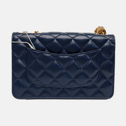 CHANEL 24B Dark Blue Lamb Skin Diamond Quilted Shoulder Bag Crossbody Bag Golden Hardware-(SKU)-965304712