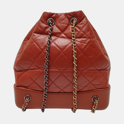 CHANEL GABRIELLE Small Brick Red Leather Quilted Chain Backpack with Detachable Strap, Gold Silver Rhodium Hardware, 26 Flaps-(SKU)-967622926