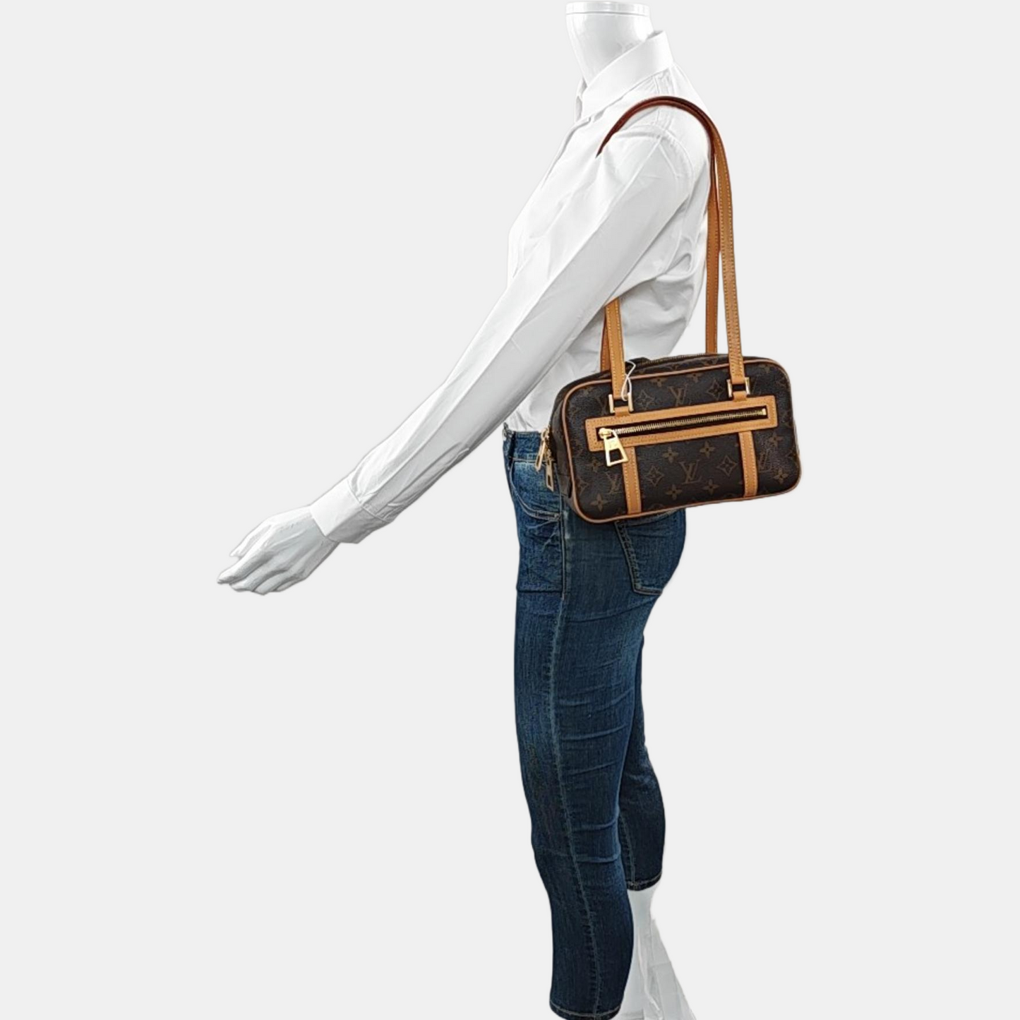 LOUIS VUITTON CITE Brown Coated Canvas Monogram Shoulder Bag Tote Bag Gold Hardware-(SKU)-967651904