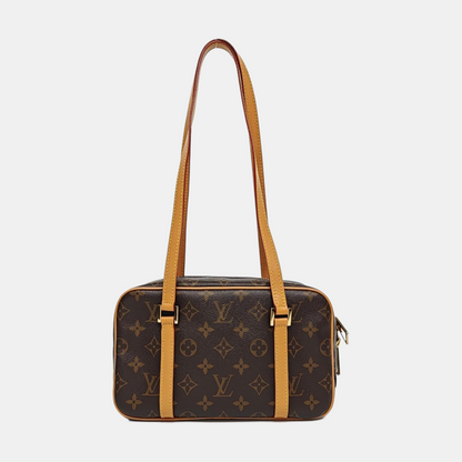 LOUIS VUITTON CITE Brown Coated Canvas Monogram Shoulder Bag Tote Bag Gold Hardware-(SKU)-967651904