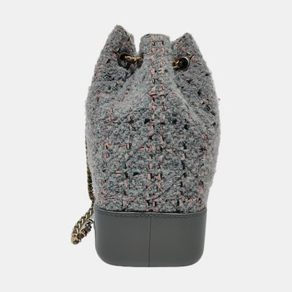 CHANEL GABRIELLE Small Light Grey Tweed Grained Quilted Bag Tote Bag Crossbody Shoulder Bag with Gold Silver Ruthenium Hardware and 23 Opening-(SKU)-967375021