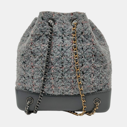 CHANEL GABRIELLE Small Light Grey Tweed Grained Quilted Bag Tote Bag Crossbody Shoulder Bag with Gold Silver Ruthenium Hardware and 23 Opening-(SKU)-967375021
