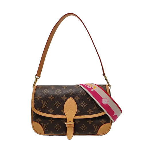 LOUIS VUITTON DIANE Brown Coated Canvas Monogram Crossbody Bag Shoulder Bag with Detachable Straps Golden Hardware-(SKU)-967536707