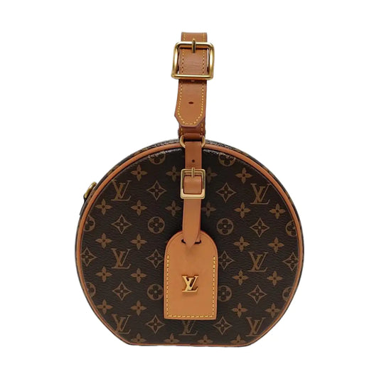 LOUIS VUITTON BOITE CHAPEAU Small Brown Coated Canvas Monogram Pattern Round Pie Bag Single Shoulder Bag Tote Bag Crossbody Bag Golden Hardware Removable Strap-(SKU)-967608224