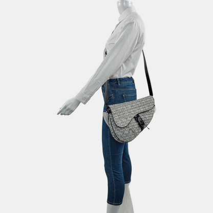 DIOR Saddle silver wool Cannage pattern saddle bag, shoulder bag, crossbody bag, handbag with silver hardware and 2 detachable straps-(SKU)-967667000