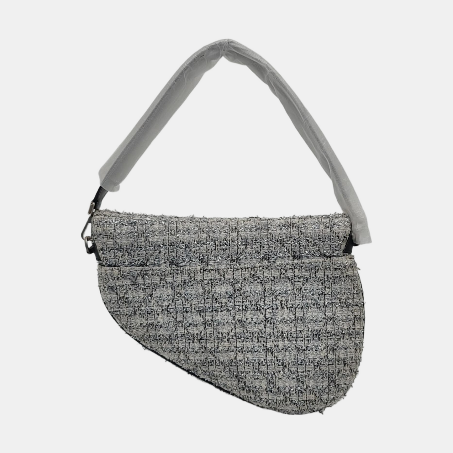 DIOR Saddle silver wool Cannage pattern saddle bag, shoulder bag, crossbody bag, handbag with silver hardware and 2 detachable straps-(SKU)-967667000