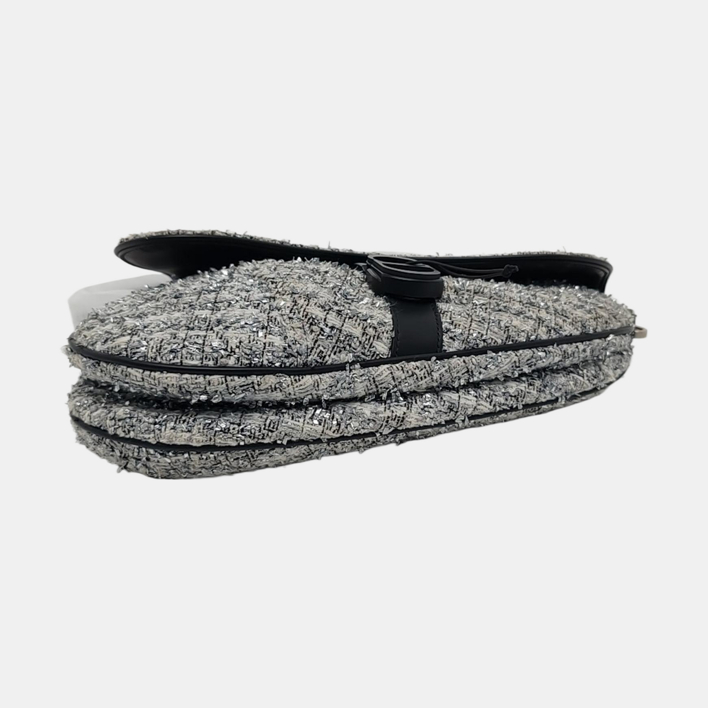 DIOR Saddle silver wool Cannage pattern saddle bag, shoulder bag, crossbody bag, handbag with silver hardware and 2 detachable straps-(SKU)-967667000