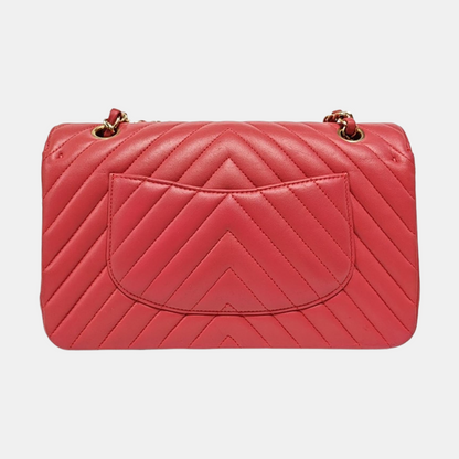 CHANEL CLASSIC FLAP Medium-sized Pink Lamb Skin Quilted V Pattern Crossbody Bag Shoulder Bag 24 Clasp Golden Hardware-(SKU)-967790368