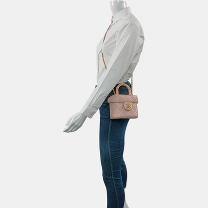CHANEL 23S Small Size Light Pink Lamb Leather Quilted Shoulder Bag Crossbody Bag Handbag Gold Hardware-(SKU)-967618113