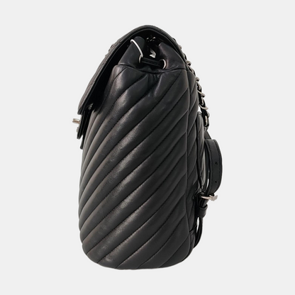 CHANEL URBAN SPIRIT Small Black Calfskin V-Shape Backpack with Silver Hardware, 22 compartments-(SKU)-967953802