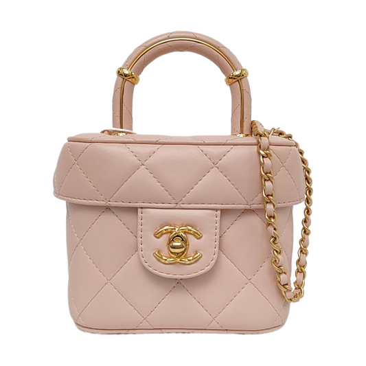 CHANEL 23S Small Size Light Pink Lamb Leather Quilted Shoulder Bag Crossbody Bag Handbag Gold Hardware-(SKU)-967618113