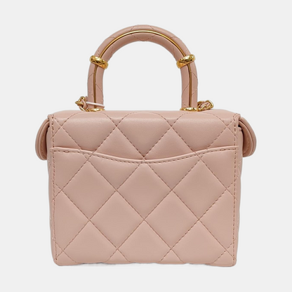 CHANEL 23S Small Size Light Pink Lamb Leather Quilted Shoulder Bag Crossbody Bag Handbag Gold Hardware-(SKU)-967618113