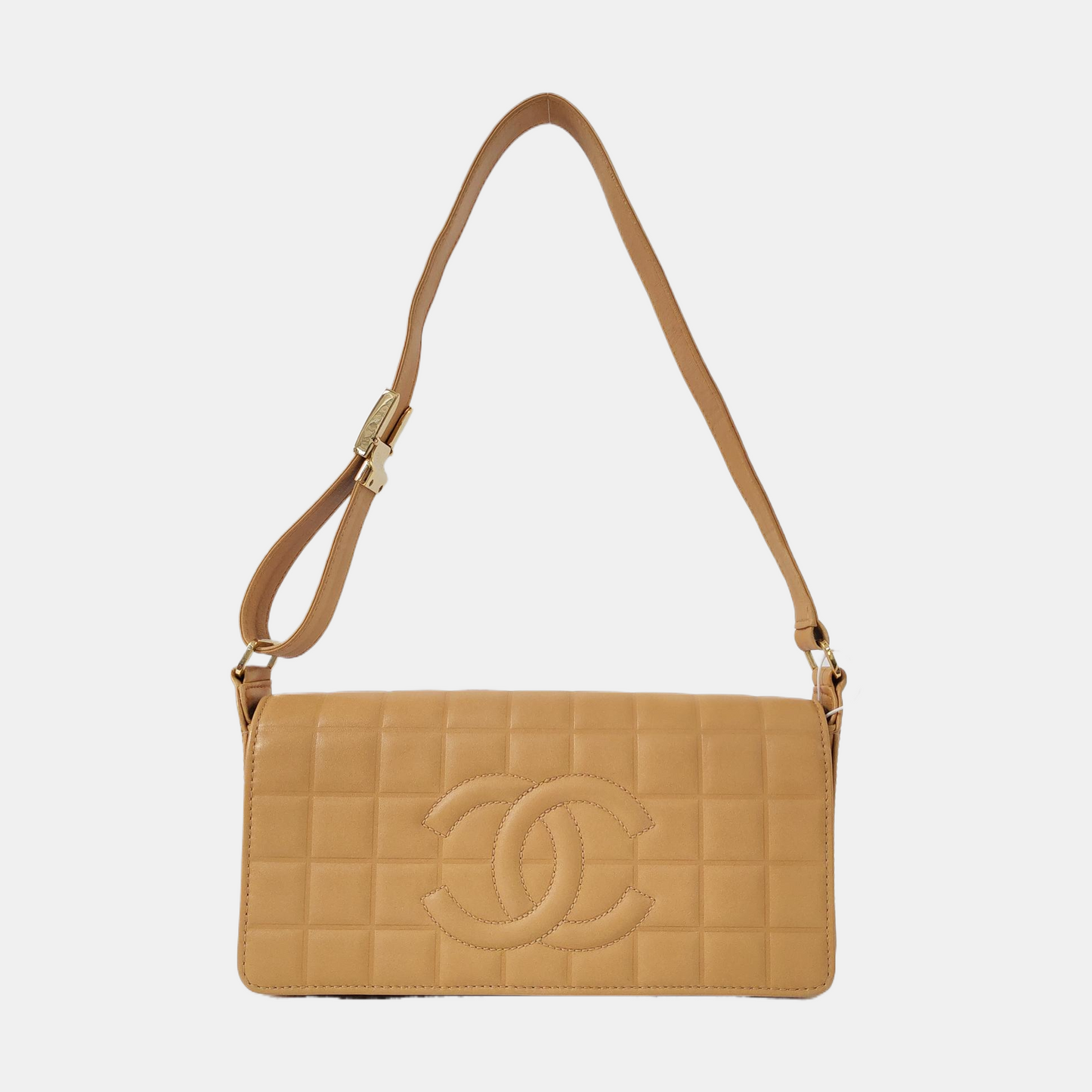 CHANEL CHOCOLATE BAR Khaki Lamb Skin Ice Grain Single Shoulder Bag with Gold Hardware, 8 Clasp-(SKU)-967802267