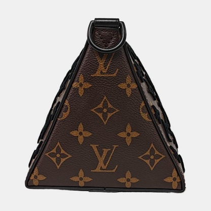LOUIS VUITTON TRIANGLE Brown Coated Canvas Monogram Embroidered Messenger Bag Crossbody Handbag Shoulder Bag Black Hardware Detachable Strap-(SKU)-965410555