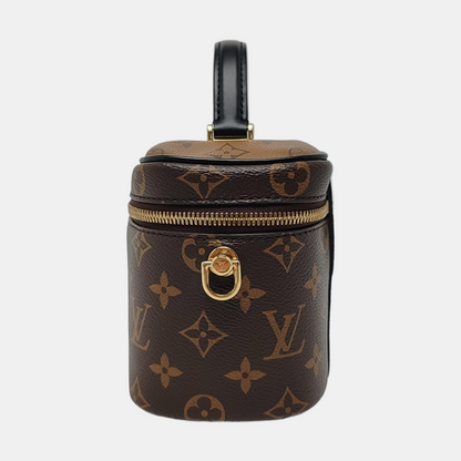 LOUIS VUITTON VANITY CHAIN POUCH Small Brown Coated Canvas Monogram Vernis Cosmetic Bag Shoulder Bag Crossbody Bag Handbag Gold Hardware Removable Shoulder Strap-(SKU)-966448523