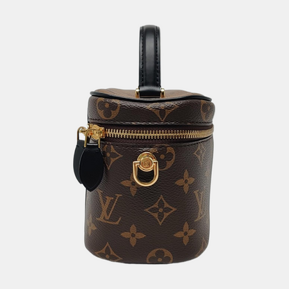 LOUIS VUITTON VANITY CHAIN POUCH Small Brown Coated Canvas Monogram Vernis Cosmetic Bag Shoulder Bag Crossbody Bag Handbag Gold Hardware Removable Shoulder Strap-(SKU)-966448523