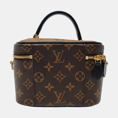 LOUIS VUITTON VANITY CHAIN POUCH Small Brown Coated Canvas Monogram Vernis Cosmetic Bag Shoulder Bag Crossbody Bag Handbag Gold Hardware Removable Shoulder Strap-(SKU)-966448523