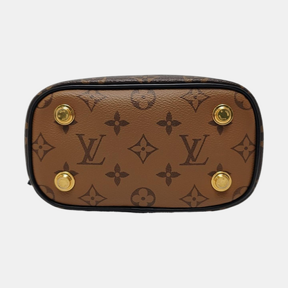 LOUIS VUITTON VANITY CHAIN POUCH Small Brown Coated Canvas Monogram Vernis Cosmetic Bag Shoulder Bag Crossbody Bag Handbag Gold Hardware Removable Shoulder Strap-(SKU)-966448523