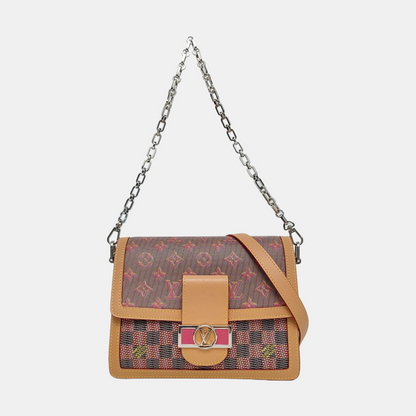 LOUIS VUITTON DAUPHINE Medium Red Calfskin Monogram Checkerboard Dauphine Single Shoulder Bag Sling Bag Silver Hardware 2 Removable Straps-(SKU)-967790529