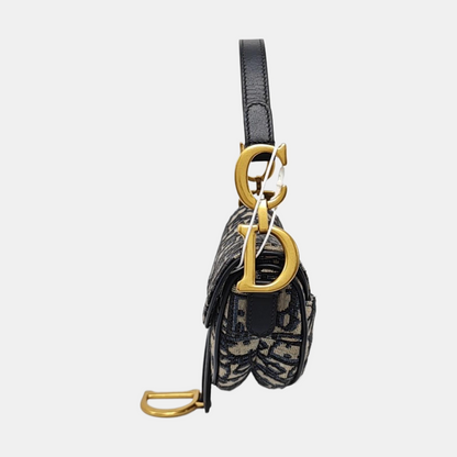 DIOR Saddle Mini Blue Canvas Monogram Saddle Bag Crossbody Shoulder Bag with Gold Hardware, Detachable Strap, Complete Accessories-(SKU)-967687563