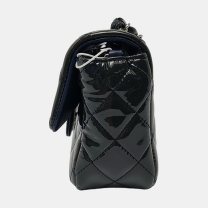 CHANEL CLASSIC FLAP Mini Deep Green Patent Leather Quilted Large Mini Shoulder Bag Silver Hardware 20 Clasp-(SKU)-968080127