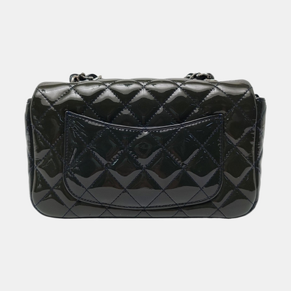 CHANEL CLASSIC FLAP Mini Deep Green Patent Leather Quilted Large Mini Shoulder Bag Silver Hardware 20 Clasp-(SKU)-968080127