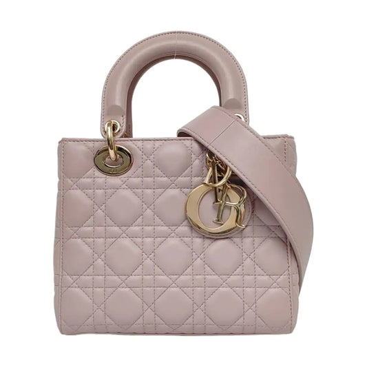 DIOR Lady Dior Small Pink Purple Lamb Skin Cannage 4-Compartment Shoulder Bag Crossbody Bag Gold Hardware Removable Strap-(SKU)-967754784
