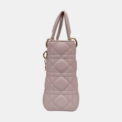 DIOR Lady Dior Small Pink Purple Lamb Skin Cannage 4-Compartment Shoulder Bag Crossbody Bag Gold Hardware Removable Strap-(SKU)-967754784
