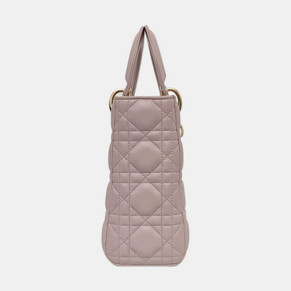 DIOR Lady Dior Small Pink Purple Lamb Skin Cannage 4-Compartment Shoulder Bag Crossbody Bag Gold Hardware Removable Strap-(SKU)-967754784