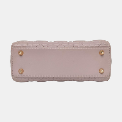 DIOR Lady Dior Small Pink Purple Lamb Skin Cannage 4-Compartment Shoulder Bag Crossbody Bag Gold Hardware Removable Strap-(SKU)-967754784