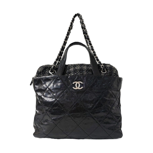 CHANEL PORTOBELLO Black Leather Diamond Quilted Single Shoulder Bag with Silver Hardware 13 opening-(SKU)-967525500