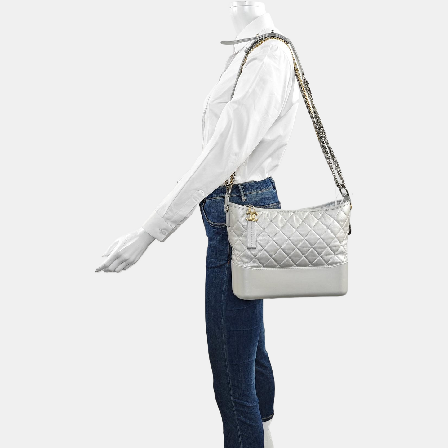 CHANEL GABRIELLE Medium Silver Calfskin Quilted Crossbody Shoulder Bag Detachable Strap-(SKU)-968143372