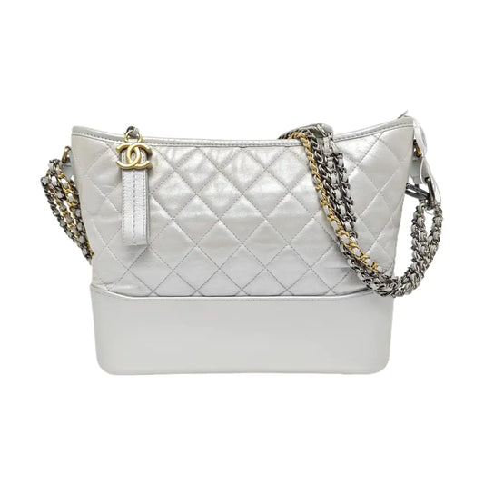 CHANEL GABRIELLE Medium Silver Calfskin Quilted Crossbody Shoulder Bag Detachable Strap-(SKU)-968143372