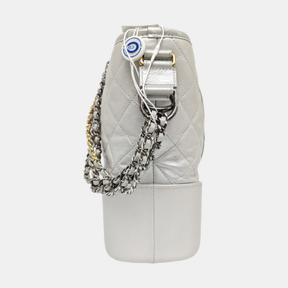 CHANEL GABRIELLE Medium Silver Calfskin Quilted Crossbody Shoulder Bag Detachable Strap-(SKU)-968143372