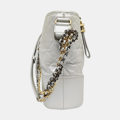 CHANEL GABRIELLE Medium Silver Calfskin Quilted Crossbody Shoulder Bag Detachable Strap-(SKU)-968143372