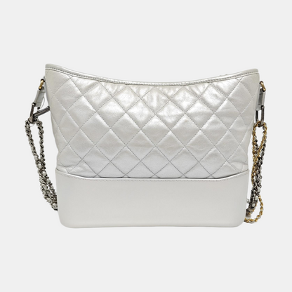CHANEL GABRIELLE Medium Silver Calfskin Quilted Crossbody Shoulder Bag Detachable Strap-(SKU)-968143372