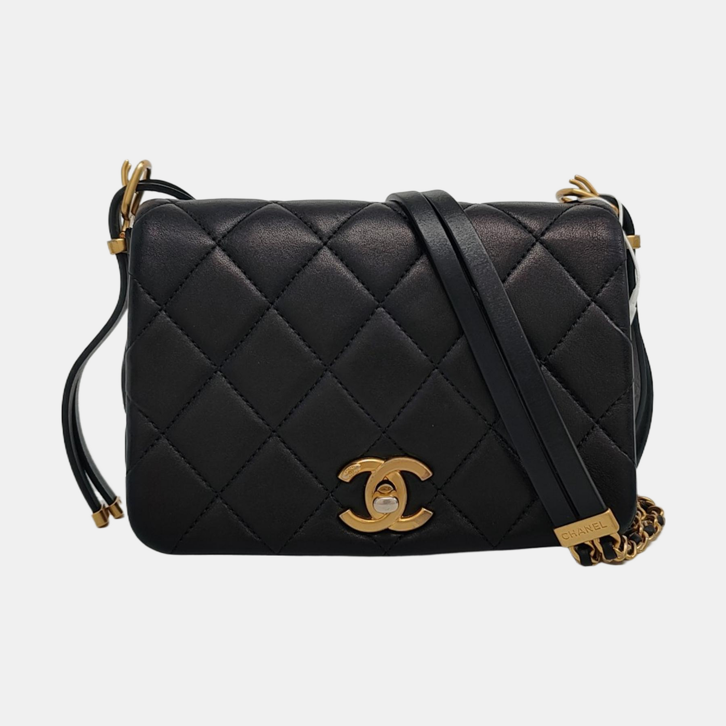 CHANEL CLASSIC FLAP black lambskin quilted diamond pattern crossbody bag shoulder bag gold hardware-(SKU)-967910600