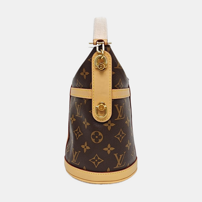 LOUIS VUITTON DUFFLE Brown Coated Canvas Monogram Fries Bag Crossbody Shoulder Bag Tote Bag Single Shoulder Bag Gold Hardware Removable Shoulder Strap-(SKU)-968118002