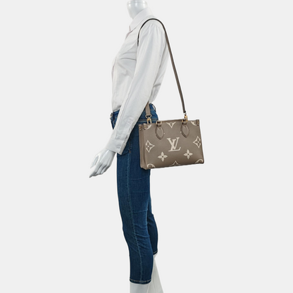 LOUIS VUITTON ONTHEGO Small Grey Calfskin Monogram Jungle Bag Single Shoulder Bag Handbag Detachable Strap-(SKU)-967952664