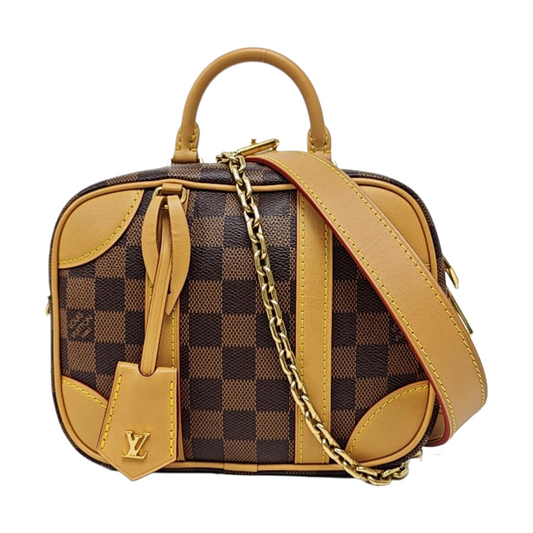 LOUIS VUITTON VALISETTE BB Brown Coated Canvas Chessboard Pattern Camera Bag Crossbody Bag Tote Bag Shoulder Bag Gold Hardware Two Removable Straps Included-(SKU)-967790916