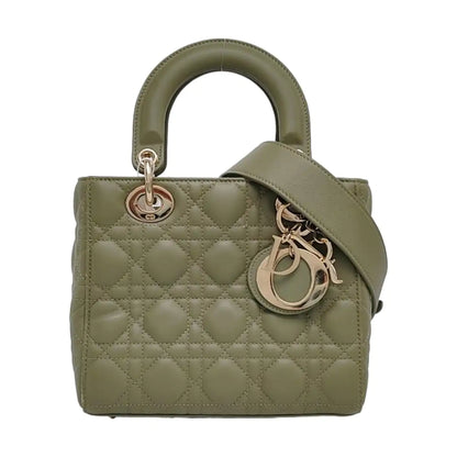 DIOR Lady Dior Small Green Lamb Skin Quilted Cannage Four-Gusset Shoulder Bag with Golden Hardware and Detachable Strap-(SKU)-968039587