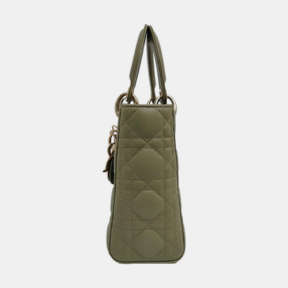 DIOR Lady Dior Small Green Lamb Skin Quilted Cannage Four-Gusset Shoulder Bag with Golden Hardware and Detachable Strap-(SKU)-968039587