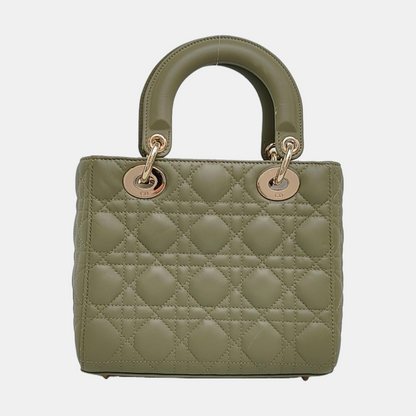 DIOR Lady Dior Small Green Lamb Skin Quilted Cannage Four-Gusset Shoulder Bag with Golden Hardware and Detachable Strap-(SKU)-968039587