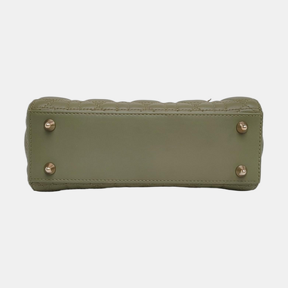 DIOR Lady Dior Small Green Lamb Skin Quilted Cannage Four-Gusset Shoulder Bag with Golden Hardware and Detachable Strap-(SKU)-968039587