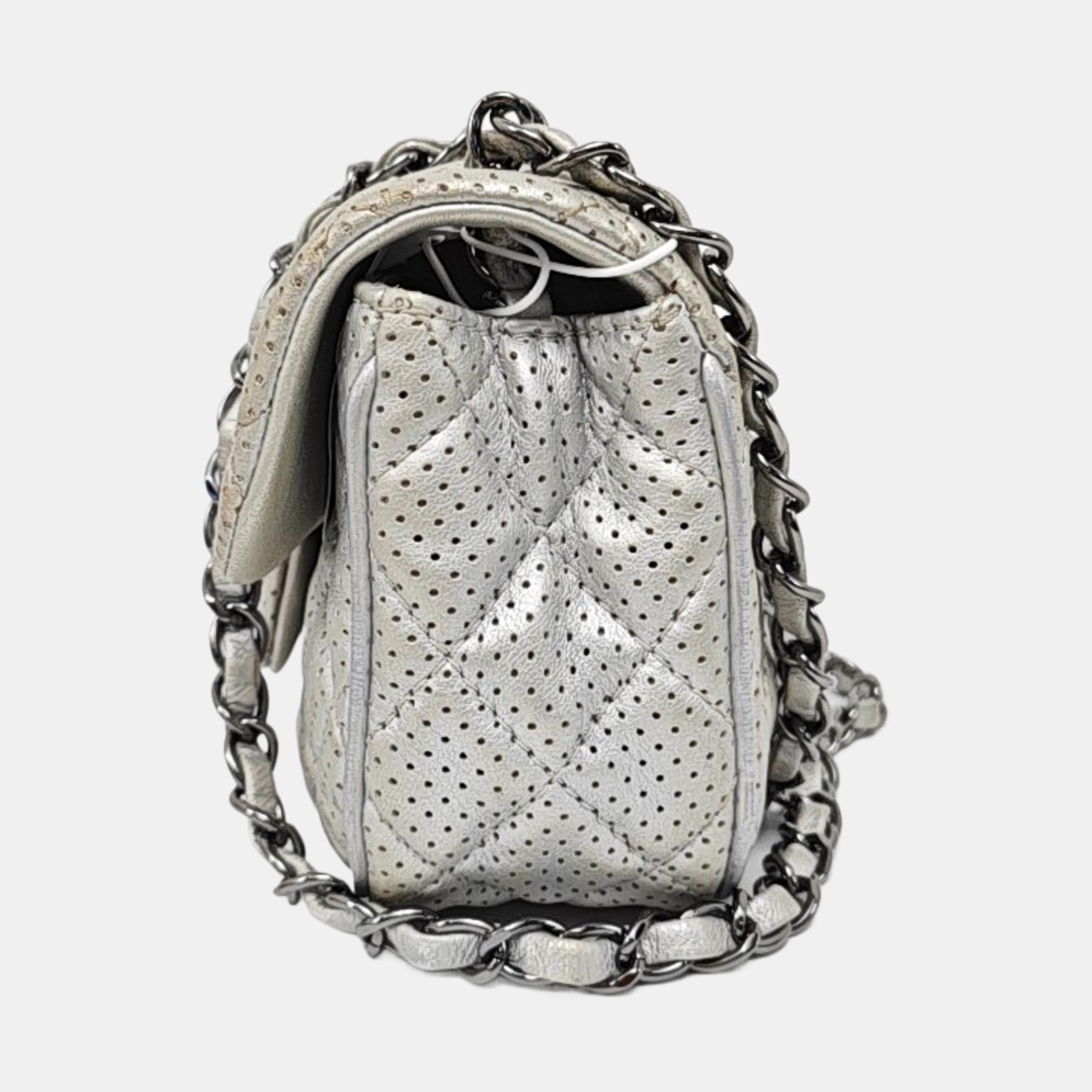 CHANEL CLASSIC FLAP Mini Silver Lamb Skin Quilted Square Crossbody Shoulder Bag Silver Hardware 19 Clasp-(SKU)-968090847