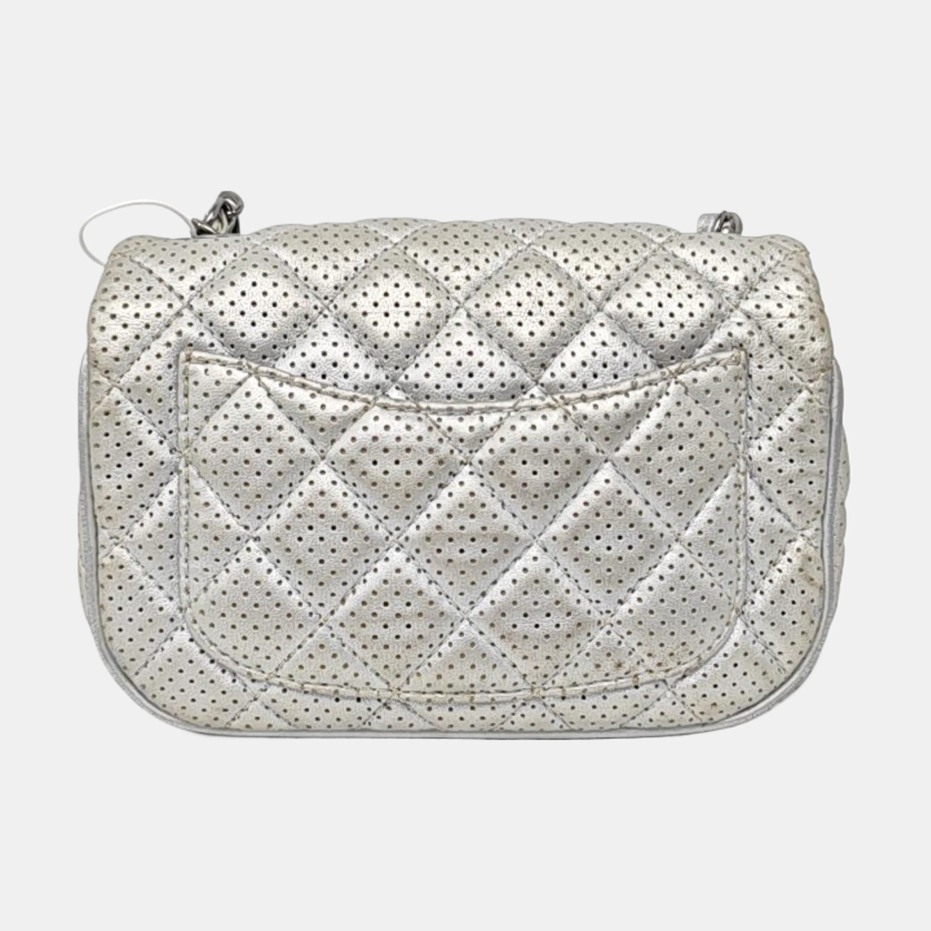 CHANEL CLASSIC FLAP Mini Silver Lamb Skin Quilted Square Crossbody Shoulder Bag Silver Hardware 19 Clasp-(SKU)-968090847